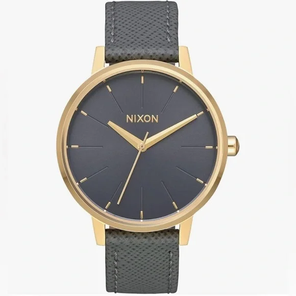 Nixon Kensington Leather Light Gold/Charcoal Casual Designer Women's Watch - Picture 7 of 10